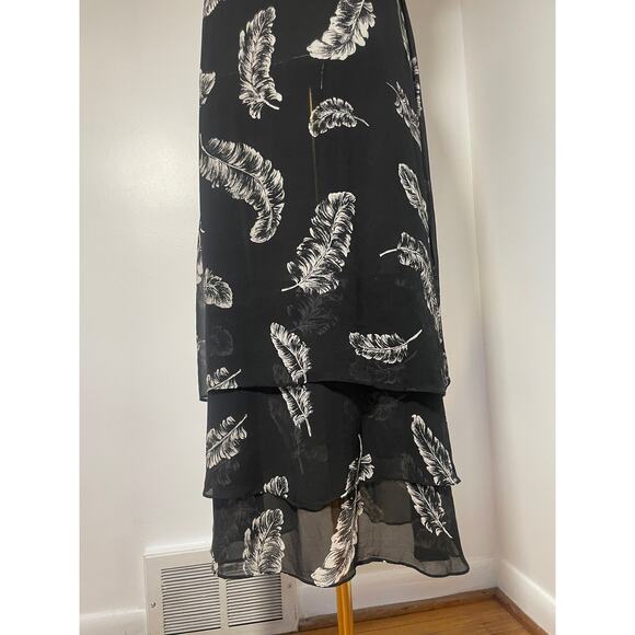 Vintage 90s 100% Silk Midi Length Dress Black + Feathers SMALL - Picture 4 of 9